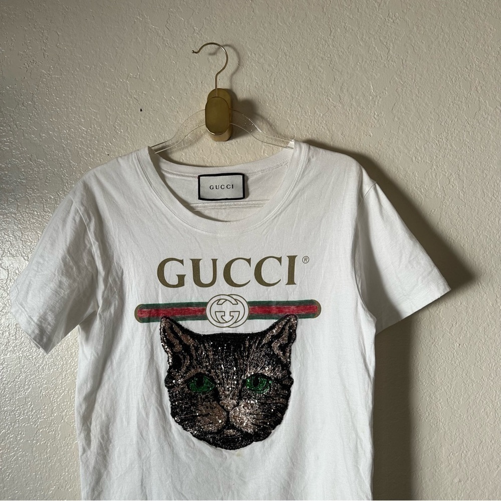 Authentic Gucci LOGO T-SHIRT WITH MYSTIC CAT IN WHITE size XS - Picture 3 of 10